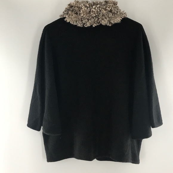 VTG Nordstrom Black Knit Cape Style Cardigan Contrasting Yarn Collar Shag Pocket - Picture 9 of 12